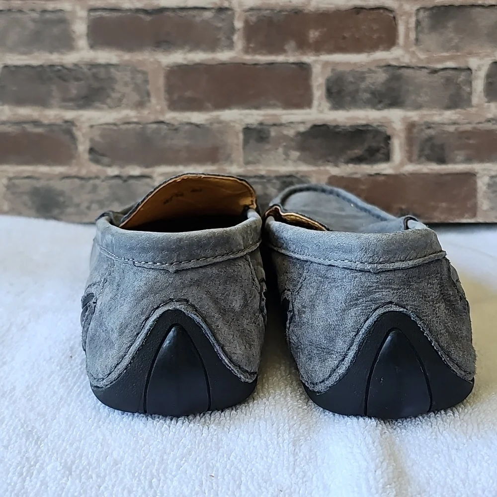 Fashion Magazine Gray Textured Leather Driving Loafers Moccasins Slip On